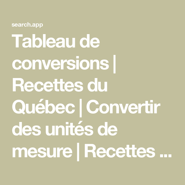 Tableau de conversion culinaire